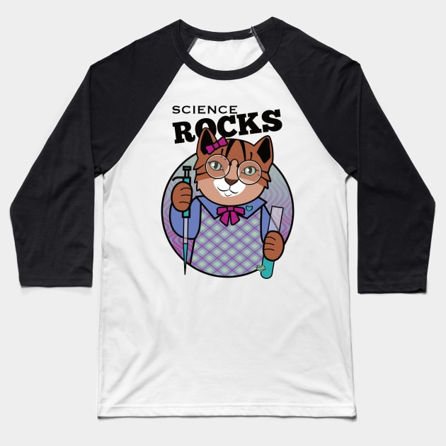 Science Rocks Tiger Cat Girl Baseball T-Shirt by Sue Cervenka